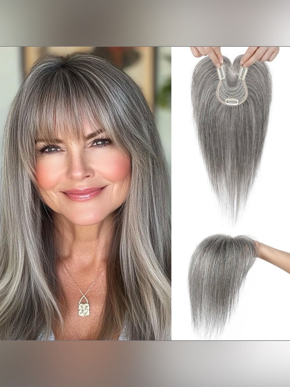SEIKEA Hair Toppers For Women Real Human Hair, 10" Clip In Bangs Dark Gray